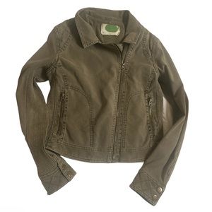 Anthropologie Easy Moto Jacket Womens Olive Green Full  Zip Cotton Ribbed